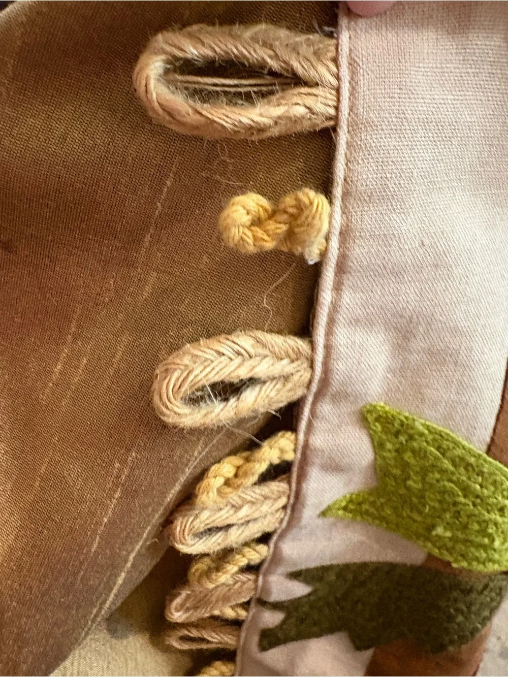 Pier 1 Striped Floral Table Runner in Brown green orange and Cream beads embroid